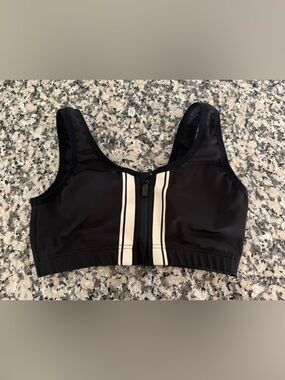 RVCA Black Sports Bra with White Stripe Front Zip